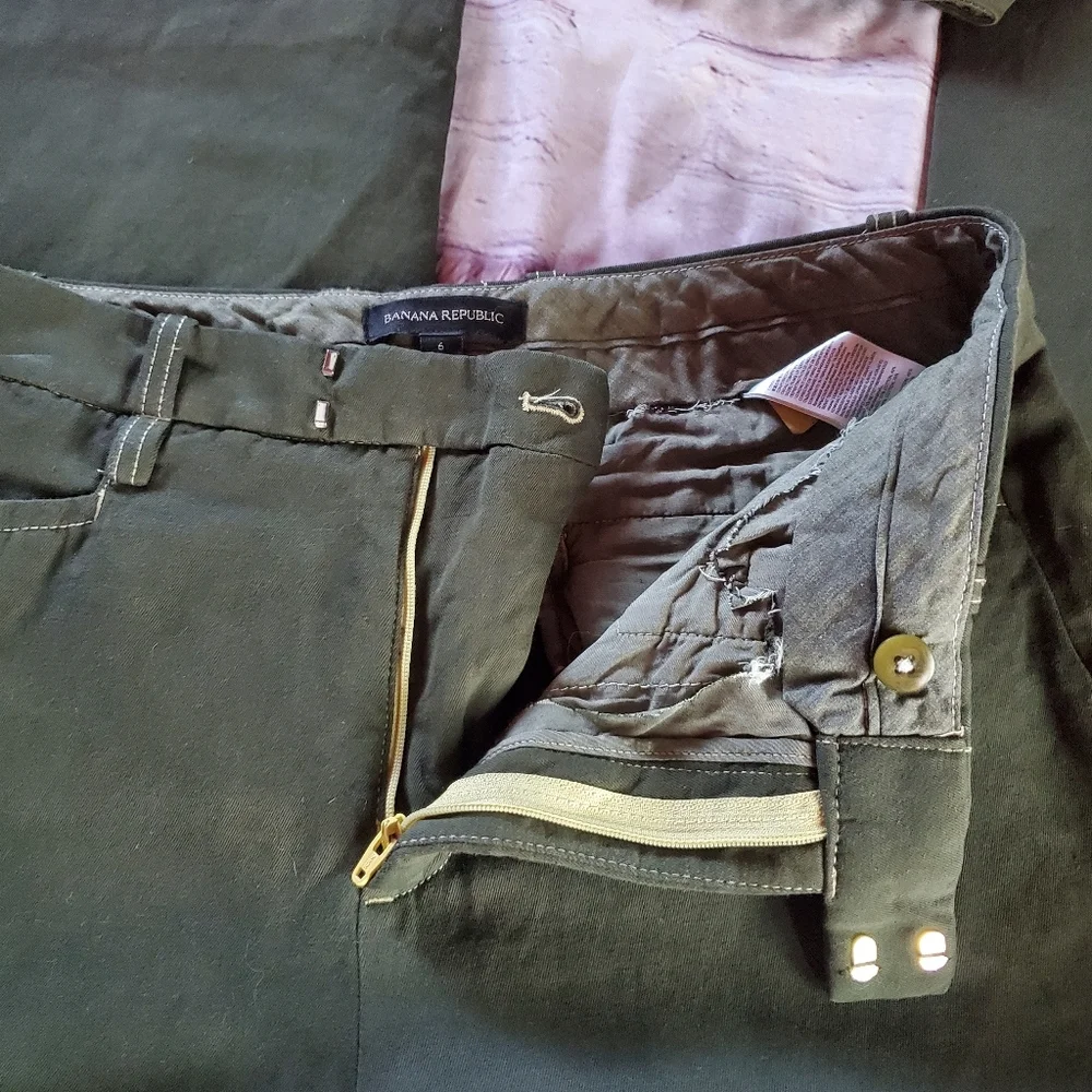 Banana Republic Linen Blend Olive Green Wide-leg Pants Preppy Casual Academia